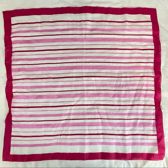 Striped pink silk square scarf - Picture 2 of 3